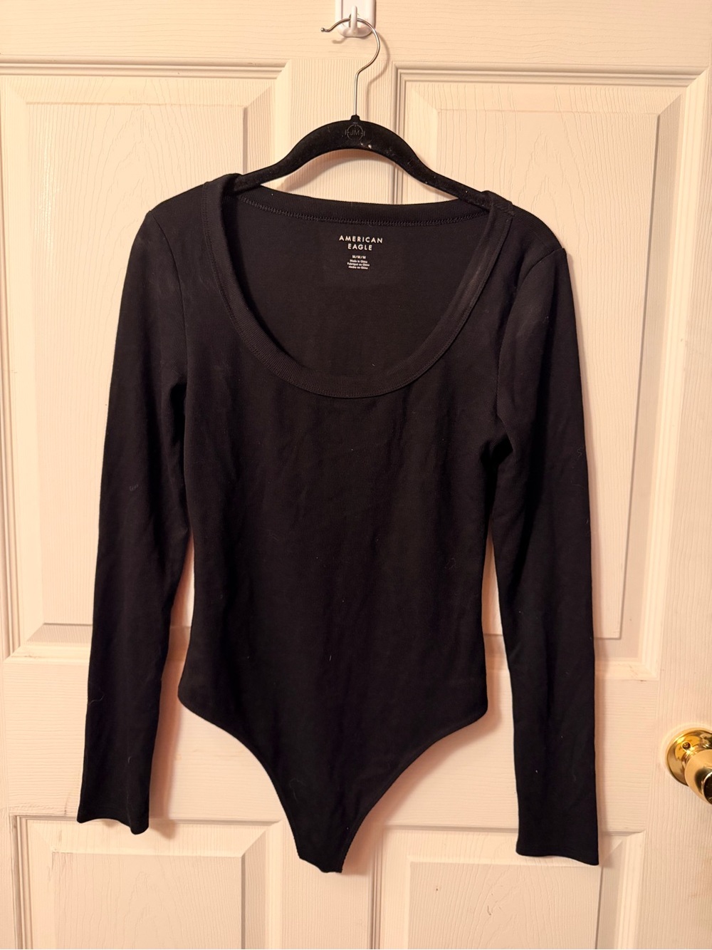 American Eagle Outfitters Black Long-Sleeve Scoop-Neck Bodysuit